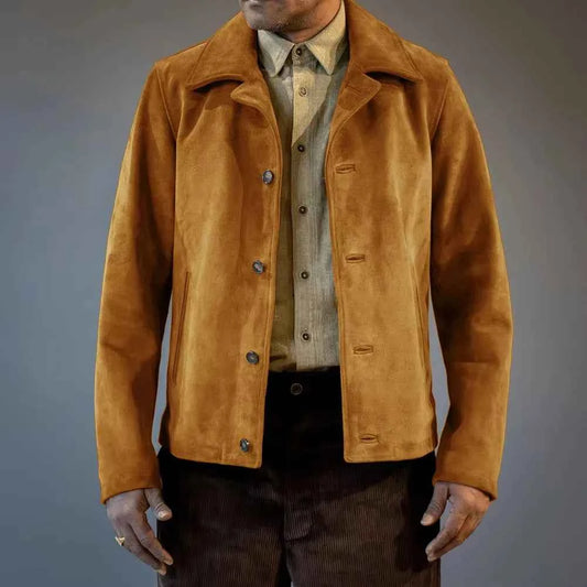 1970s Men‘s Suede Brown Jacket Vintage Slim Fit Lapel High Quality Suit Blazer Fashion Casual Sport Coat For Outdoor Daily Wear