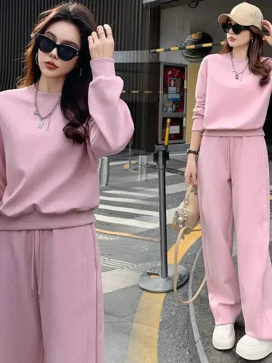 Loose Casual Fashion Sportswear Set for Women plus Size Autumn 2025 Trendy Sweatshirt Wide Leg Pants Two Piece Set