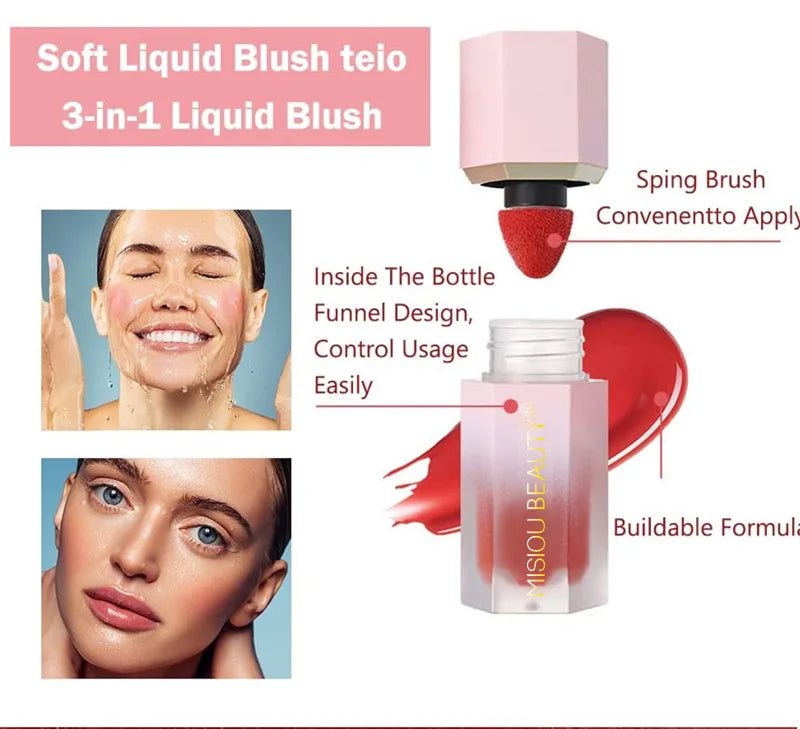Blush líquido fosco em bastão, blush em creme de cor duradoura e fácil de usar para lábios e bochechas, corretivo à prova d'água e gloss labial.
