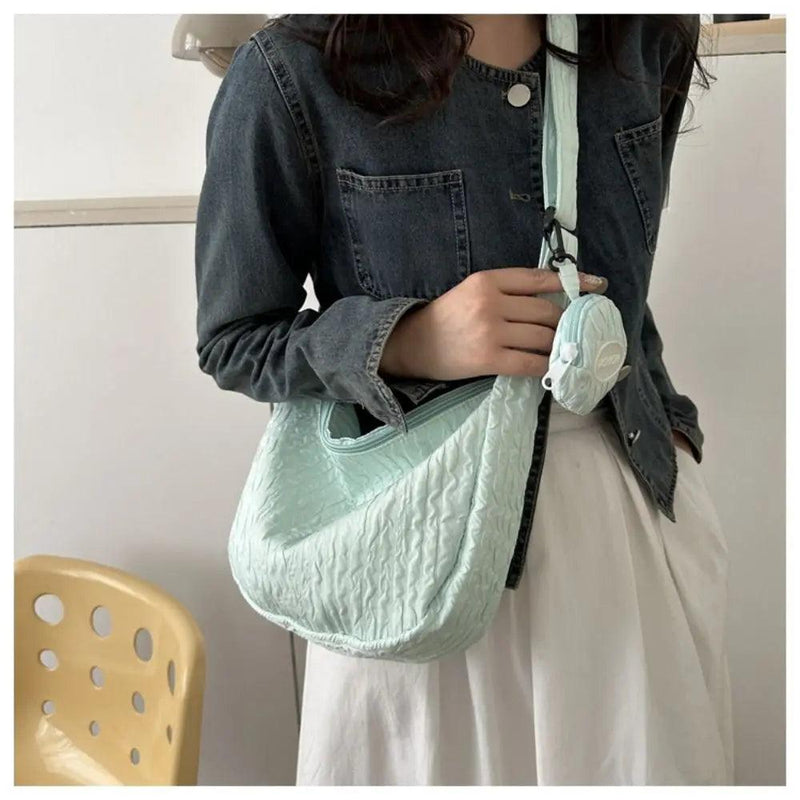 Nylon Crossbody Bag Ruched Design Satchel Bag Shoulder Bag Pleated Cloud Bag Korean Style Bag for Girl Women - CRAVO ROSE