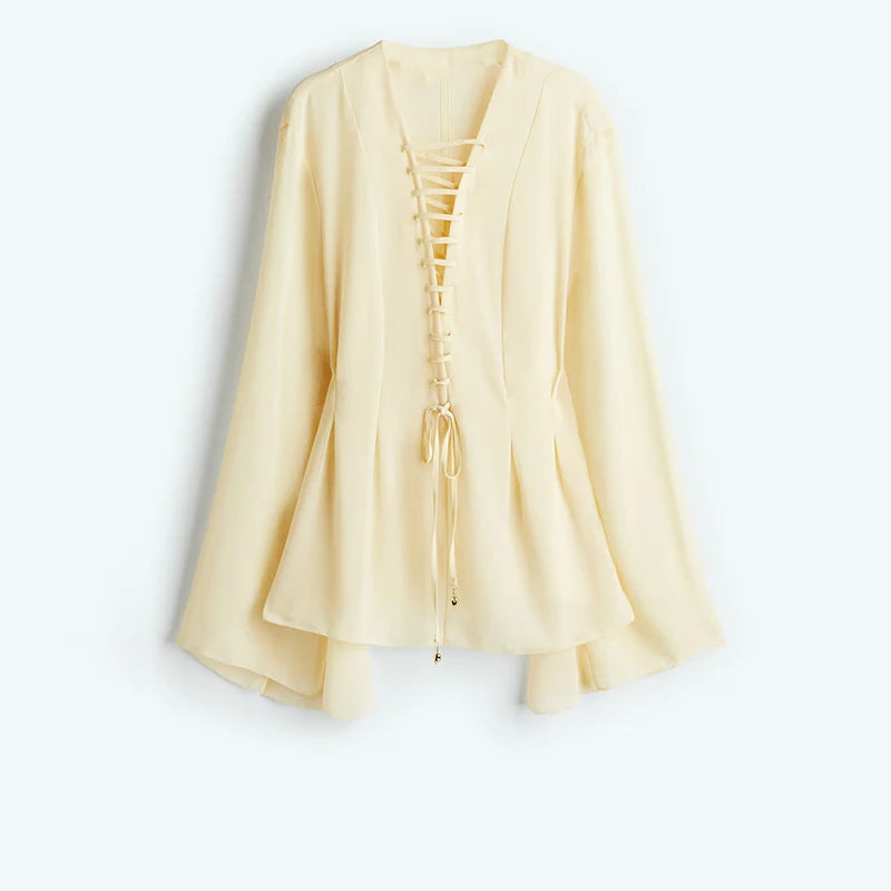 Conjunto feminino de saia e camisa urbana, gola redonda, manga comprida, botões, babados em cascata, zíperes, saias,  2025