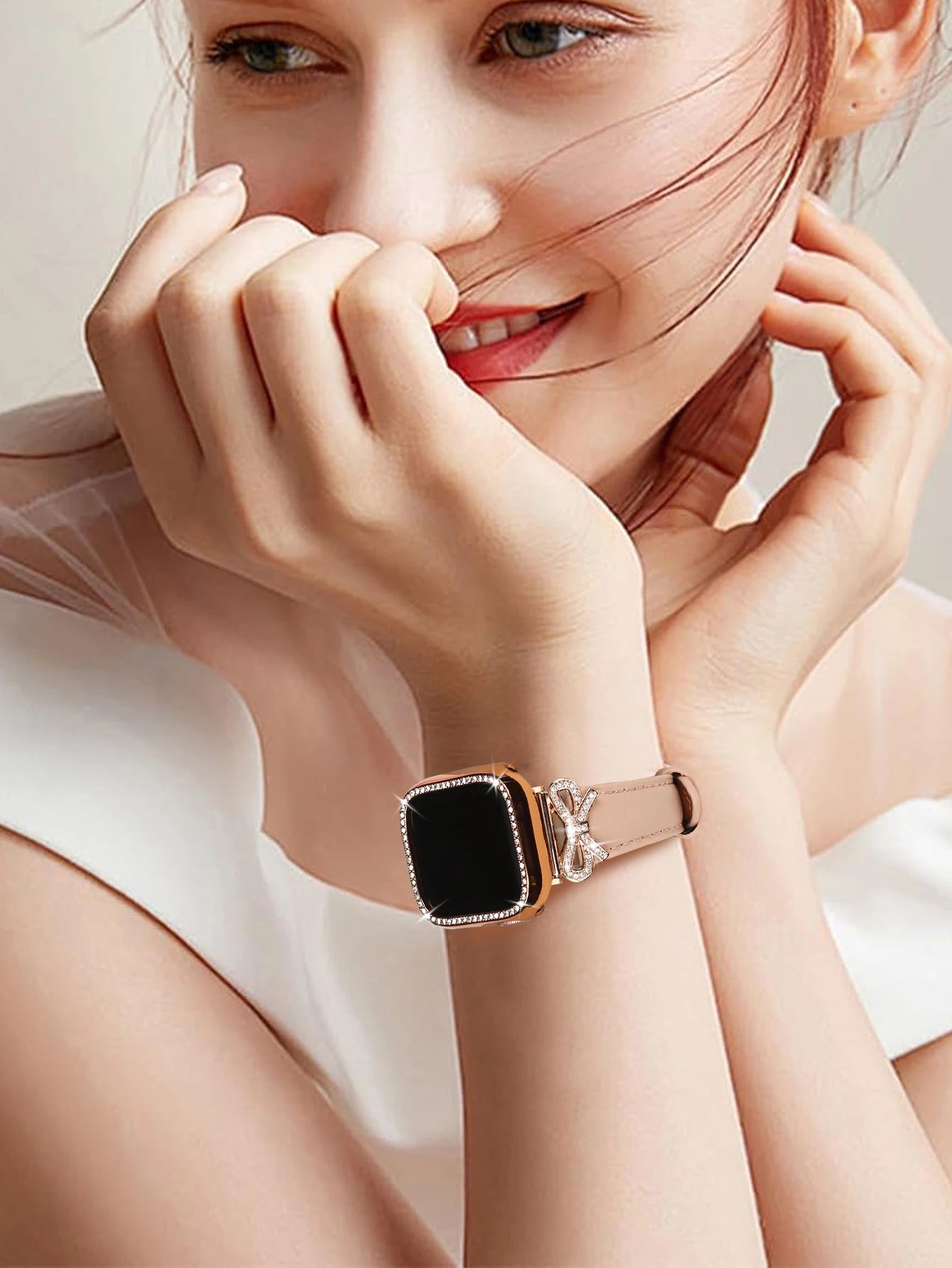 Bow strap+Diamond case for Apple Watch 40/41/42/44/45/46/49 For Fashion+Elegant Women's iWatch series11 10 987 654 accessories