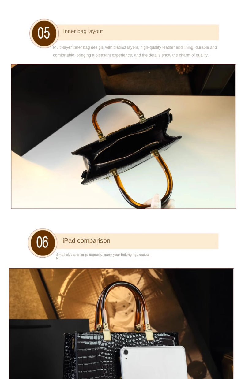 Genuine Leather Women Handbags Alligator Pattern Large Capacity Tote Bag Fashion Mother Bag 2025 New All-match Portable Bags