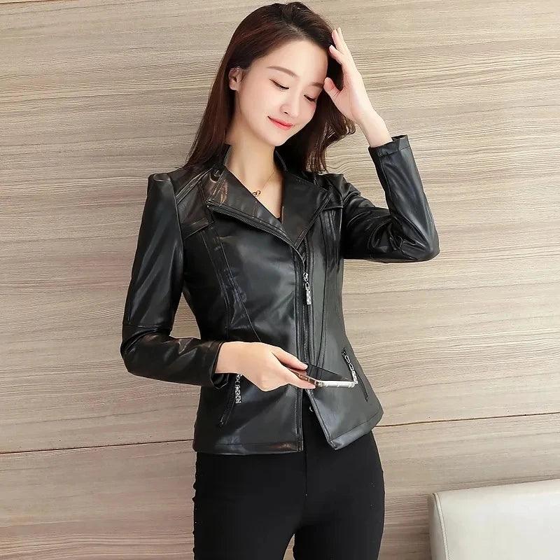 Women Jackets Spring Autumn New Faux Leather Jacket Womens Casual Slim Waterproof Windproof Basic Coats Short Female Jacket - CRAVO ROSE