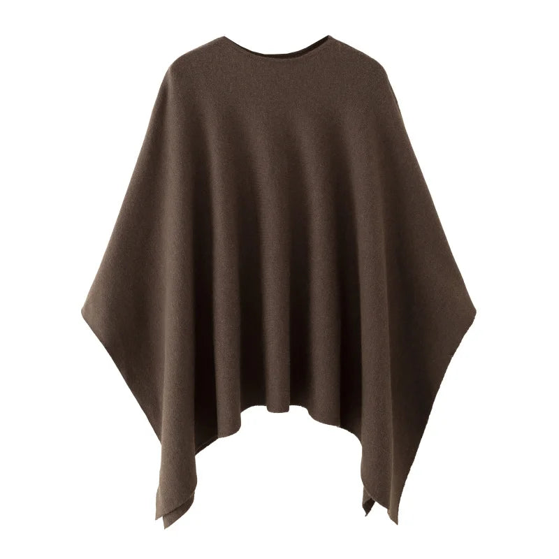 ETJ 2025 women's new fashion oversized loose version of the round neck cape sweater solid color bat sleeve sweater