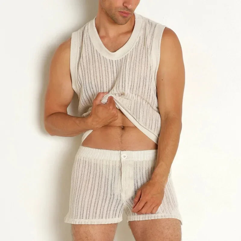 Conjuntos masculinos verão novo selvagem cor sólida casual em forma de I colete shorts terno para homens