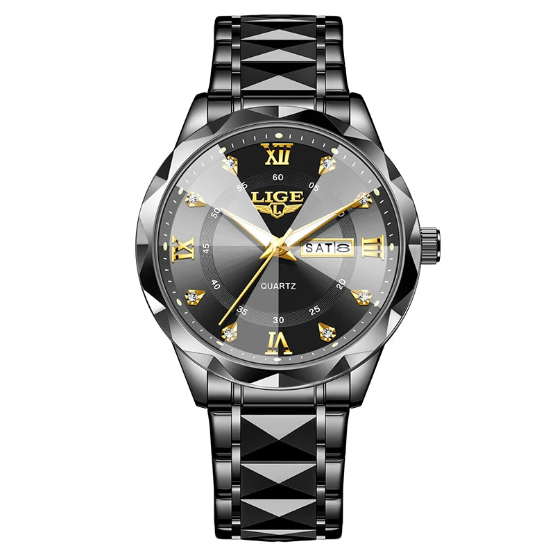 New LIGE Top Brand Luxury Man Wristwatch Waterproof Luminous Date Week Men Watches Stainless Steel Quartz Men's Watch Male reloj