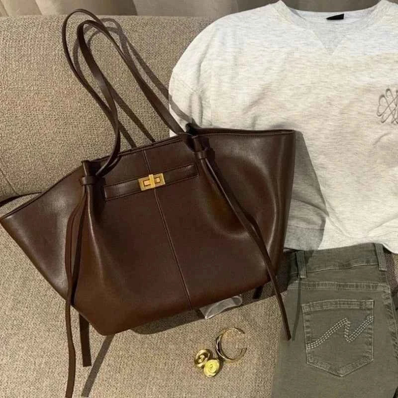 2026 Women's Summer Large Capacity Commuter Tote Bag Female Korean Fashion Luxury Pu Leather Handbags Chic Trend Underarm Bag