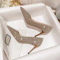 Sapatos de salto alto femininos dourados para casamento, saltos de noiva, sandálias de festa elegantes de grife, vestido, banquete, lantejoulas, sandálias de tacón