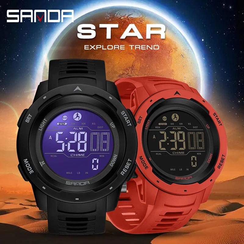 SANDA Brand Men Watches Sports Pedometer Calories 50M Waterproof LED Digital Watch Military Wristwatch Relogio Masculino 2145 - CRAVO ROSE