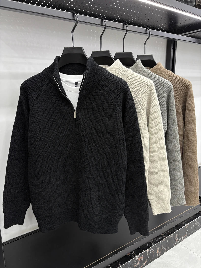 Men's Sweater Half Zipper Winter Thick Korean Edition Casual Loose Stand Up Collar Undercover