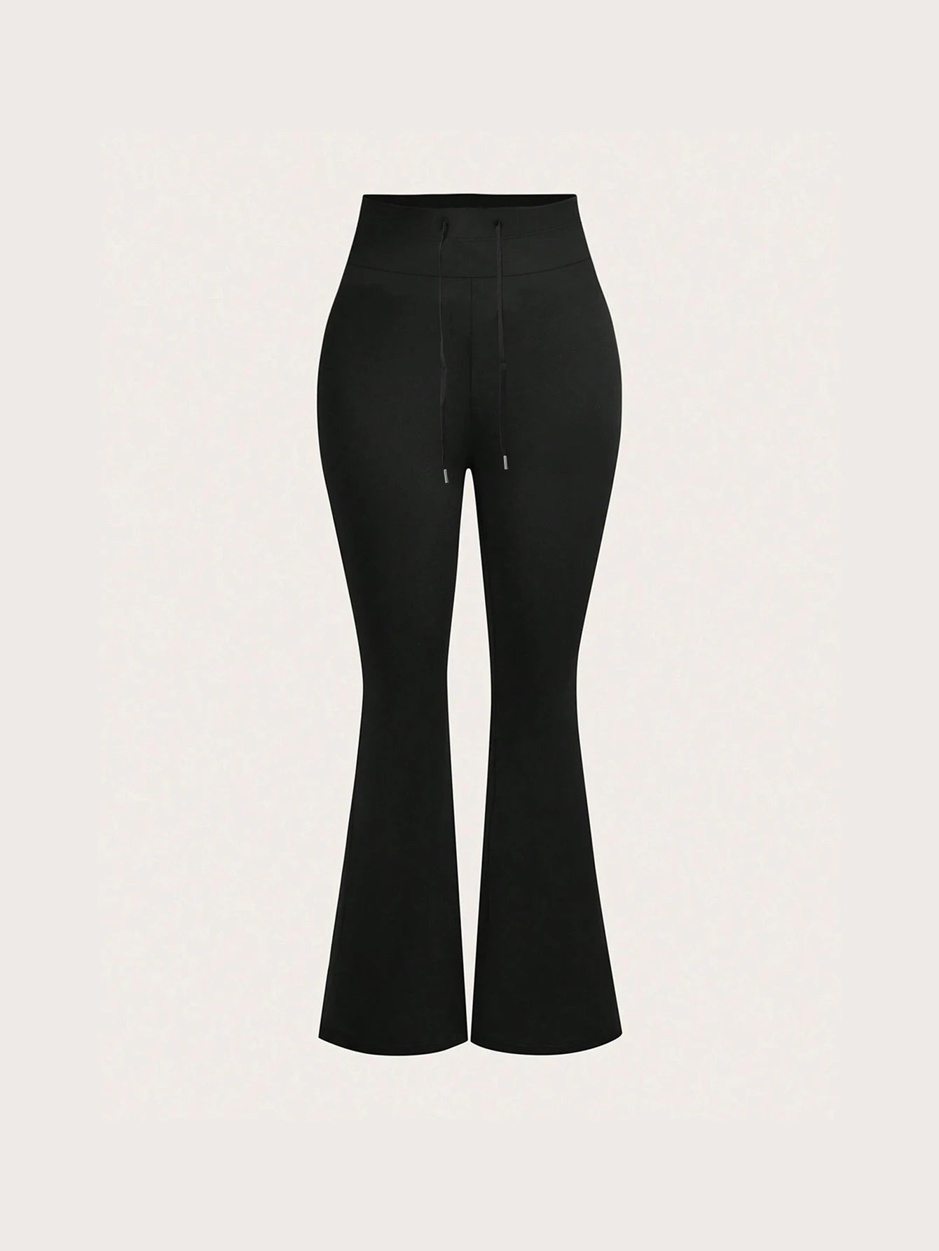 Women's Black High Waisted Bell-bottom Pants 2026 Spring Drawstring Waist Stretchy Skin-friendly Breathable Casual Daily Trendy