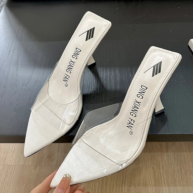 Women Pumps Casual Heeled Slippers 2025 Fashion Transparent Pointed Toe Female Footwear Slides Ladies Thin High Heels Shoes