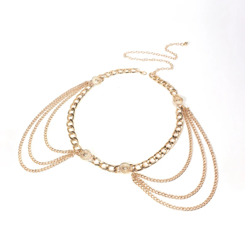 Metallic ladies punk waist chain Fringe chain Body chain waist trim dress Sexy belt accessories riemen voor vrouwen cinturones
