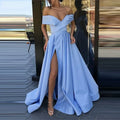 Women's Long Loose Maxi Dress Summer Deep V-neck Solid Color Satin High Split Strapless Short Sleeve Dress