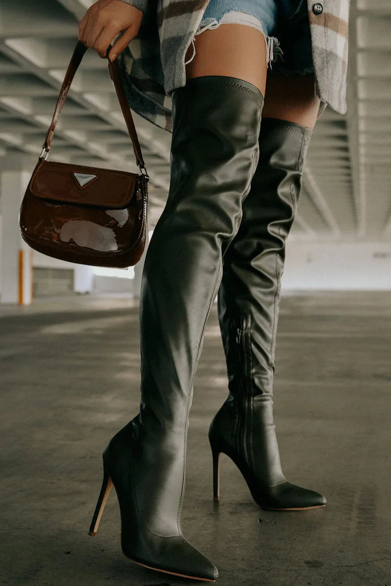 Novas botas acima do joelho femininas, salto alto fino, botas elásticas da moda feminina, tamanho grande 46 47, botas femininas