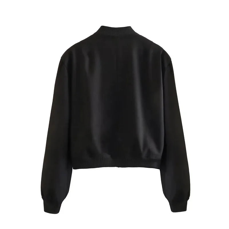 MUJER 2025 Woman Bomber Jacket White Autumn Winter Button Cropped Jackets for Women Fashion Long Sleeve Women Coats Outerwears