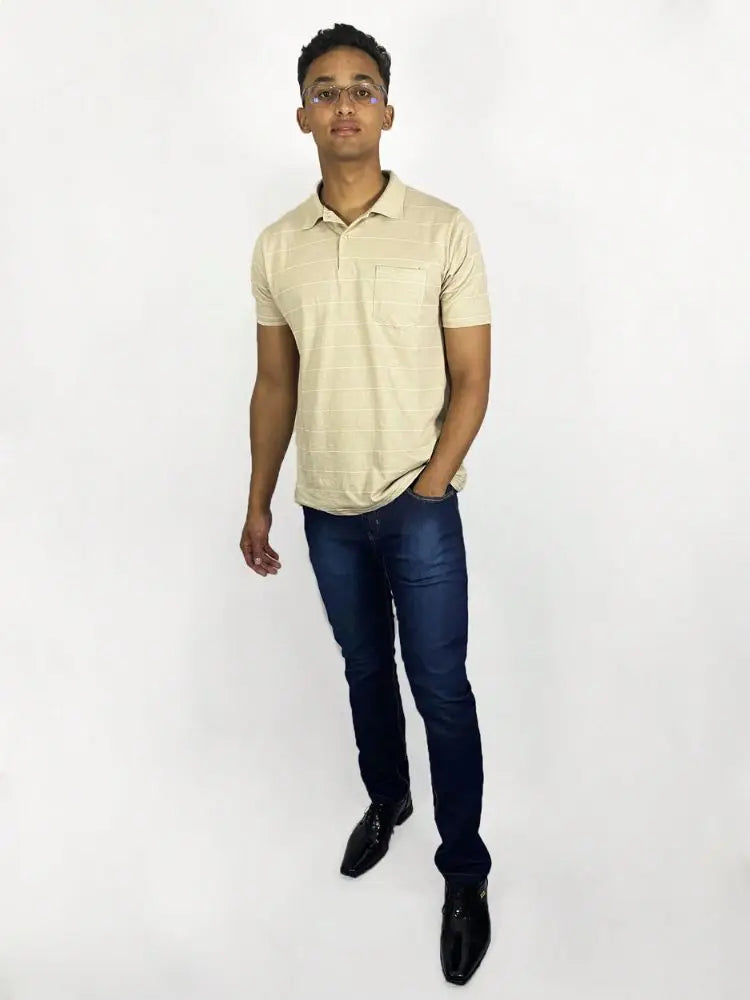 Beige Polo Striped Shirt