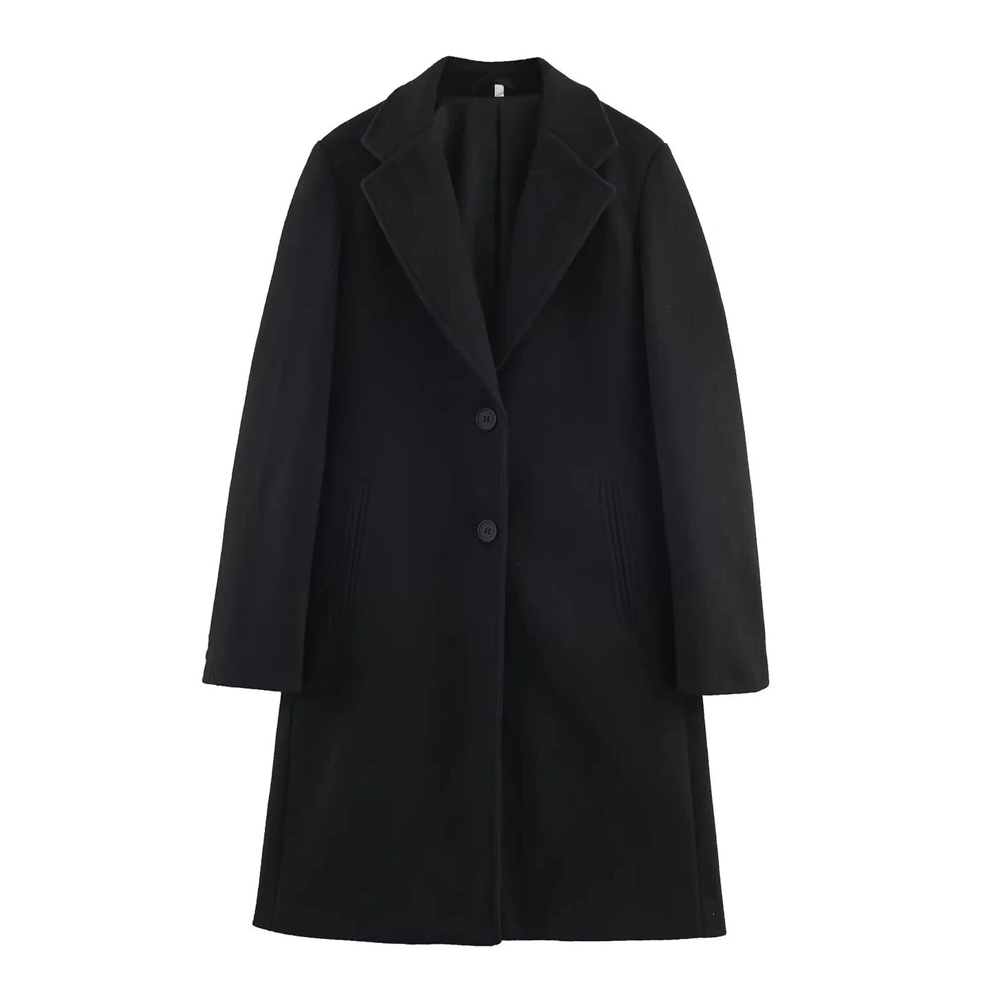 Winter New Women's Casual Long Sleeve Notch Collar Soft Shoulder Padded Coat Outerwear Polyester Fiber Straight Tube Type
