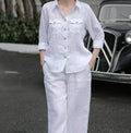 Women Elegant Lapel Neck Long Sleeve Shirt Pants Sets 2PCS Fashion Autumn Outifits Solid Work Trousers Suits Tracksuit