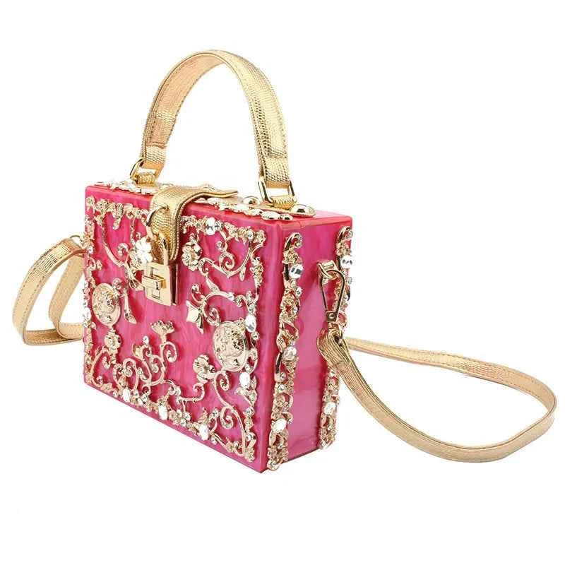 Box Designer evening bag diamond flower Clutch Bag hollow relief Acrylic luxury handbag banquet party purse women's Shoulder bag