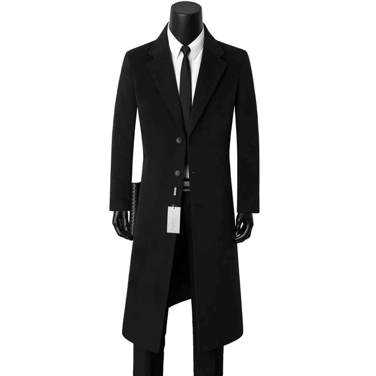 Warm Woolen Men's Coat Medium Length Casual Business Style Windbreaker Suit Collar Outerwear for Autumn And Winter