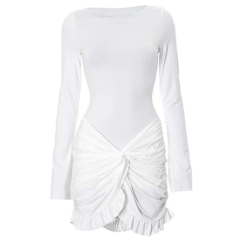 Tossy Ruffled Twist Skinny MIni Dress Women's Long Sleeve Patchwork High Waist Sexy Fashion Party Dress Female Y2k Bodycon Dress