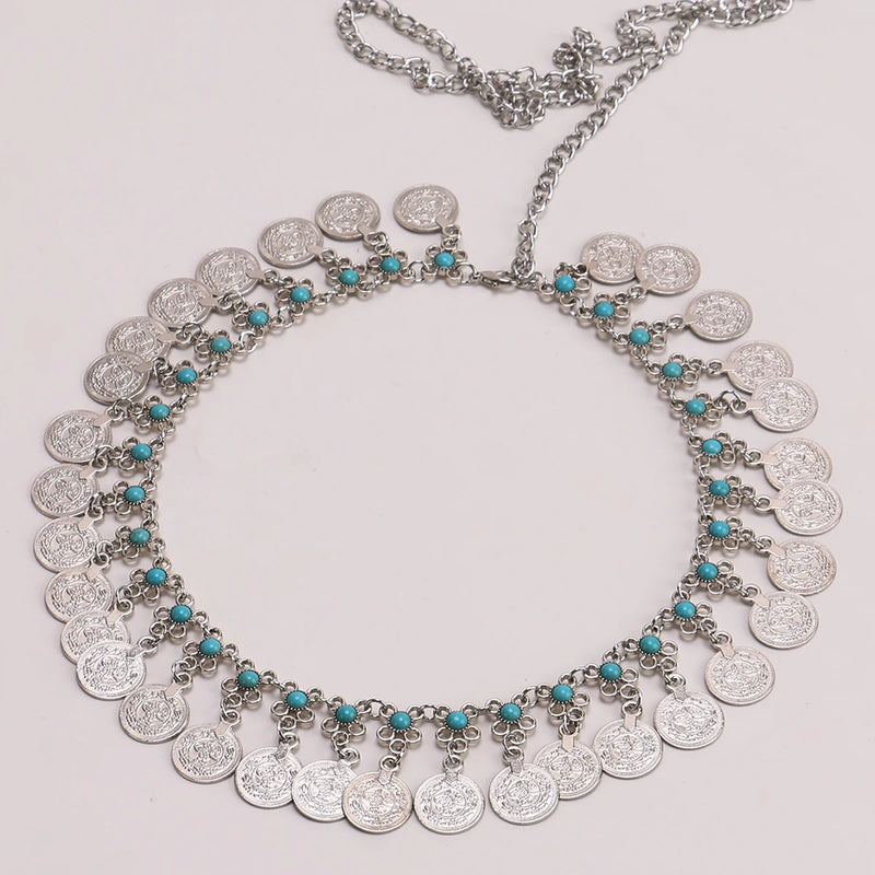 Retro coin Pendant belly Dance Waist Decorateive chain tassel Belt For Women accessories Ladies's Bohemia Girdle Dress catwalk