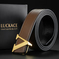 Cinto de design LUCKACE para homens, moda feminina, luxo, letras, fivela lisa, liga, fivela em V, cintos de couro, presentes, cintura