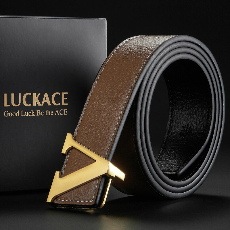 Cinto de design LUCKACE para homens, moda feminina, luxo, letras, fivela lisa, liga, fivela em V, cintos de couro, presentes, cintura