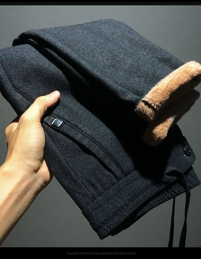 Korean Fashion Fleece Plush Mens Casual Full Length Elastic Waist Autumn and Winter Thickened Drawstring Sports Joggers Trousers