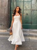 Vestido elegante branco de cintura alta feminino, moda verão, gola quadrada, sem mangas, linha A, 2025, nova vocação, festa na praia, moda urbana