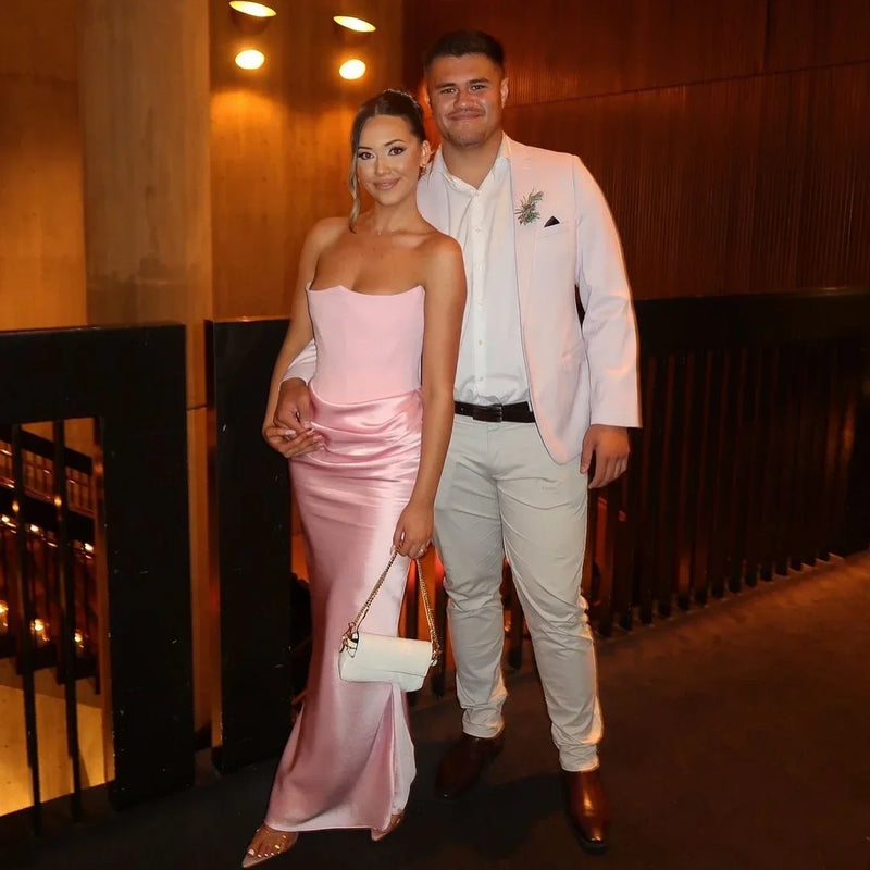 Mingmingxi 2025 Women's Evening Dress Strapless Pink Prom Party Dresses Sexy Satin Long Corset Dress Elegant Maxi Gala Dresses