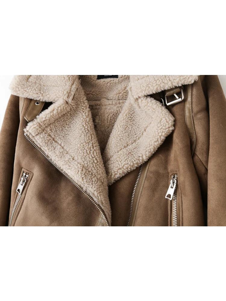 ZACK RAIN Brown Jacket For Women 2023 Winter Vintage Fur Integrated Jacket Lapel Long Sleeves Jackets Female Outwears Chic - CRAVO ROSE