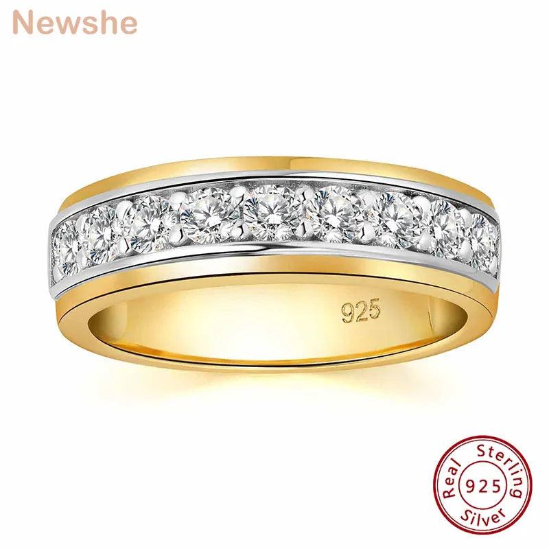 Newshe Yellow White Gold Wedding Ring for Men 925 Sterling Silver Brilliant Round AAAAA Cubic Zircon Fine Jewelry - CRAVO ROSE