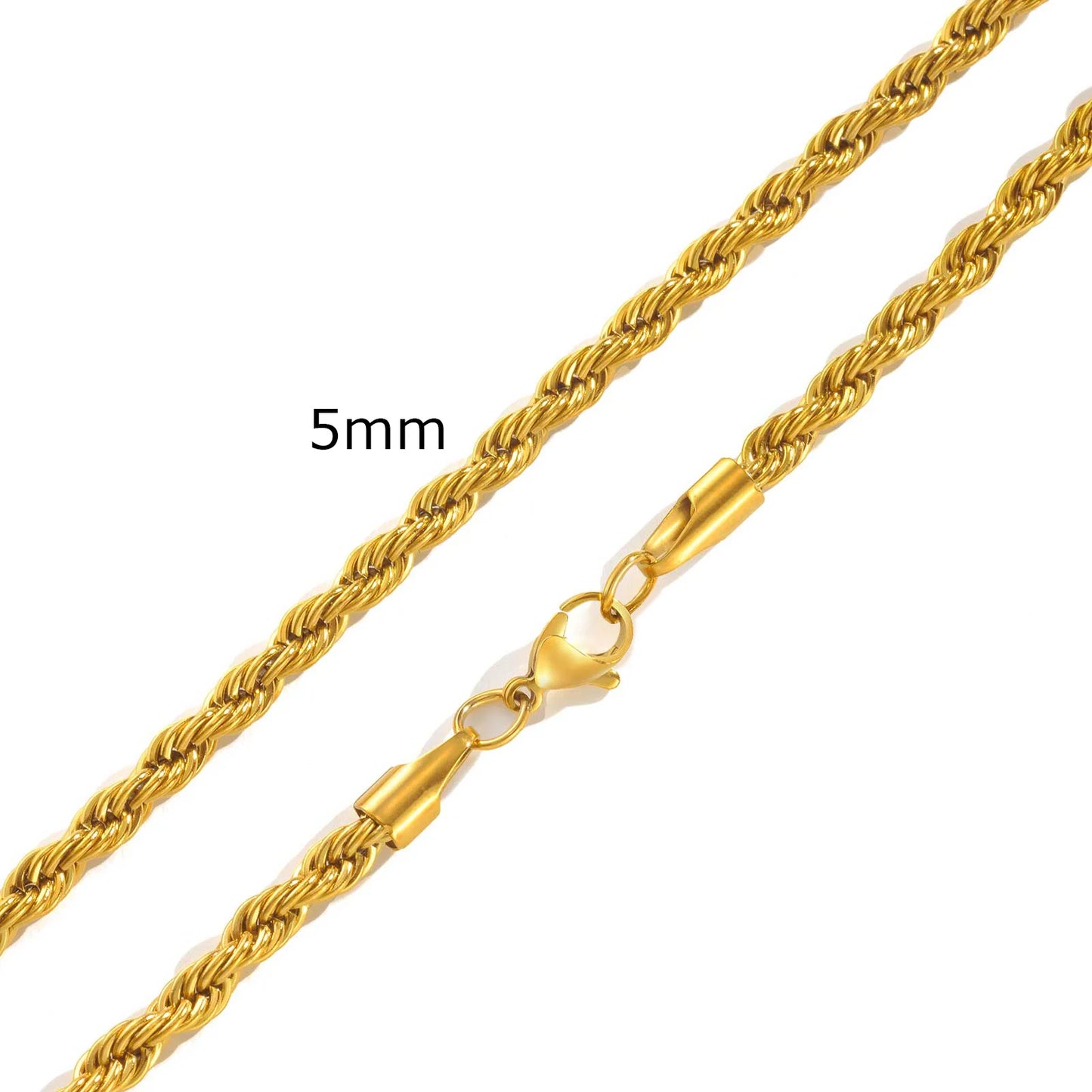 Colar de corrente de corda torcida 18k real banhado a ouro de aço inoxidável, joias à prova d'água de 2/3/4/5mm - CRAVO ROSE