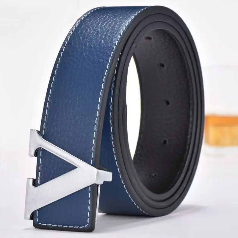 Temperamento Cinto Masculino de Negócios com Letras de Metal e Botão Versátil Decorativo Jeans Vestido Cinto Masculino de Negócios