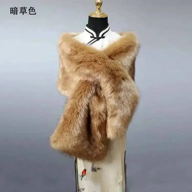 32 Colors 165*30cm Women Luxury Warm Faux Fox Fur Shawl Winter Ladies Plush Scarf Wraps Cloak Coat Wedding Long Cape Scarves