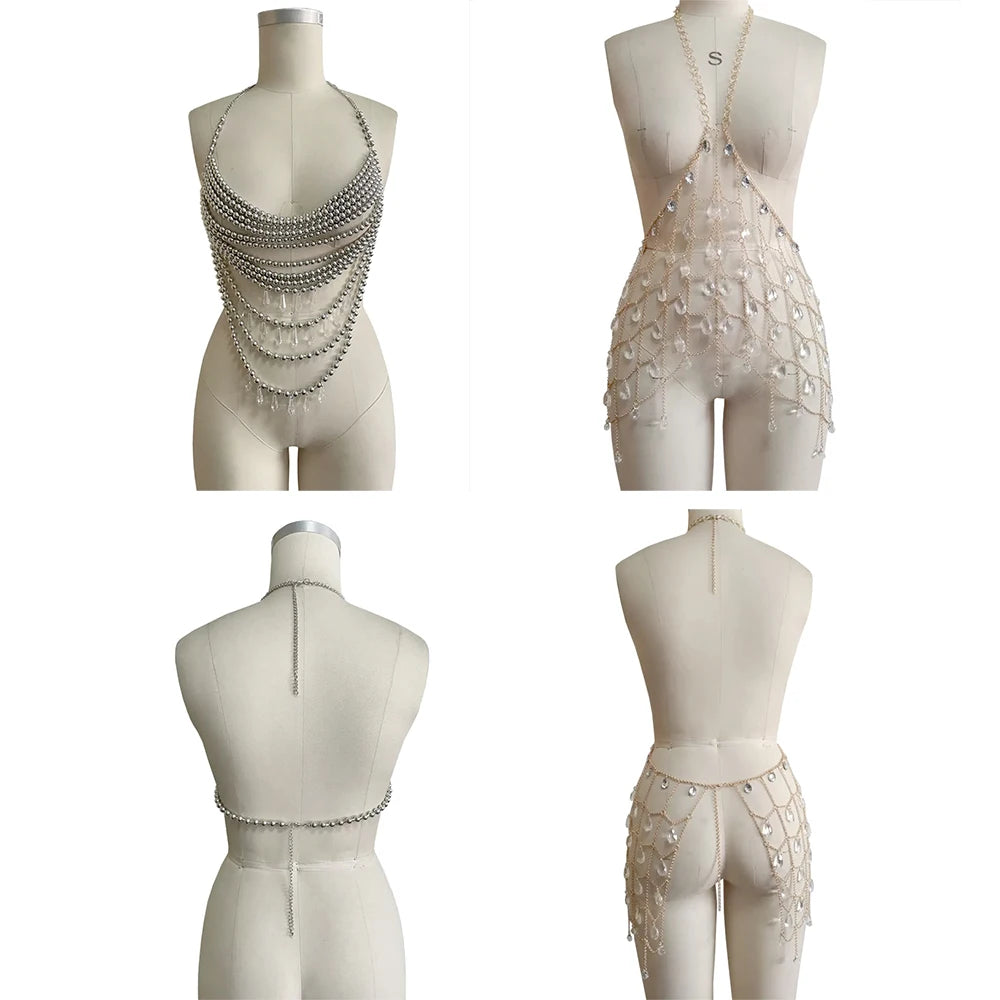 YOUR BUMP CURVE Handmade bra body chain acrylic openwork tassel mini combo set, perfect for women's holiday party club dancing