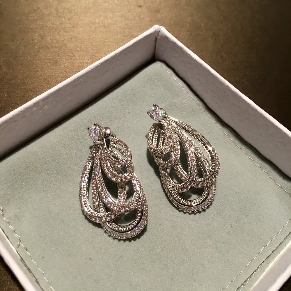 Fashion drop shape holiday style Heavy Industry jewel-grade earrings bow ribbon set with two wear high-grade studs