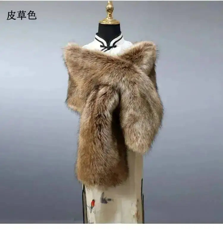 32 Colors 165*30cm Women Luxury Warm Faux Fox Fur Shawl Winter Ladies Plush Scarf Wraps Cloak Coat Wedding Long Cape Scarves