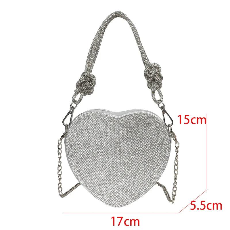 Knot Handle Rhinestones Evening Clutch Bag Luxury Designer Crystal Diamonds Handbag Purse Cute Love Heart Crossbody Bag Mini - CRAVO ROSE