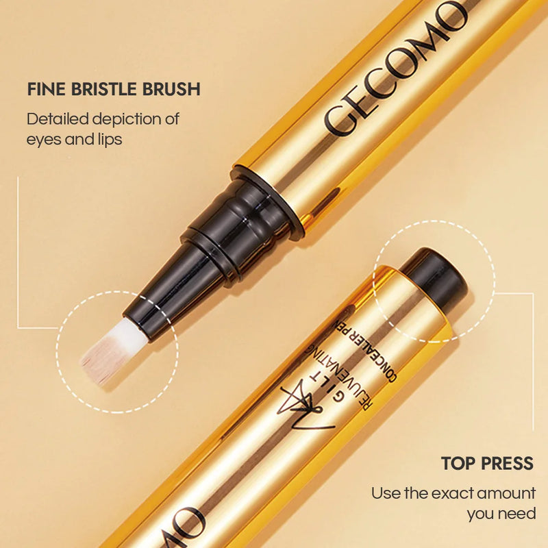 GECOMO Press Concealer Pen Corretivo Líquido Base Hidratante de Longa Duração Não Desbota Maquiagem Facial Poros Invisíveis