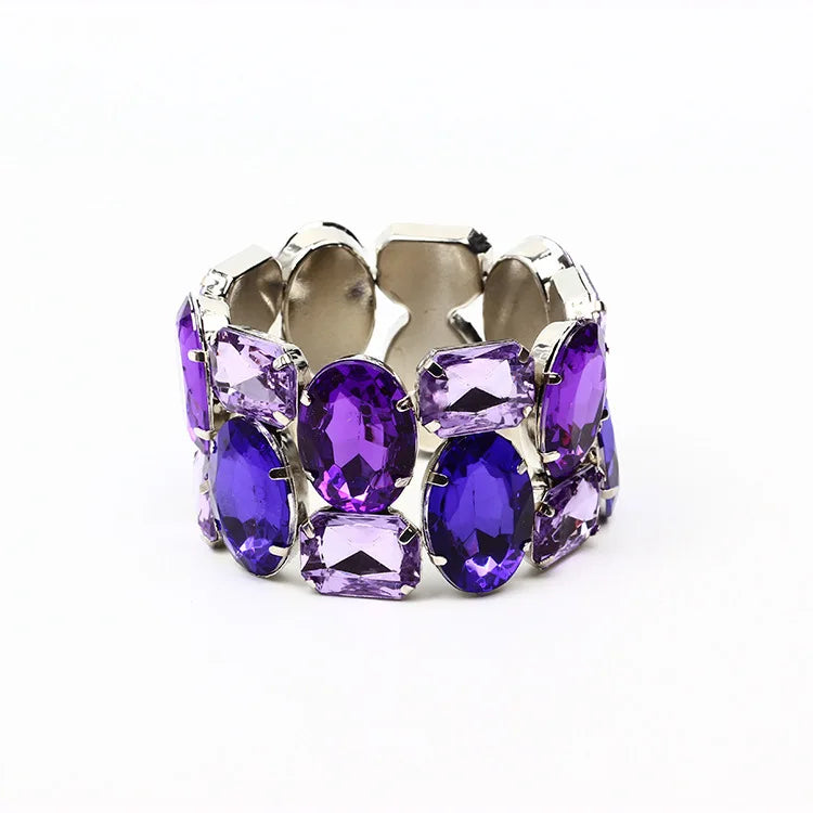 Fashion Exquisite Wide Elastic Color Rhinestone Bridal Bracelet for Women