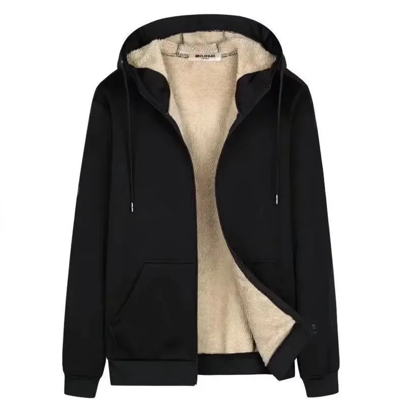 Conjunto de moletom masculino com forro de lã, 2 peças, tamanho grande, com capuz, casual, quente, grosso, esportivo, outono/inverno