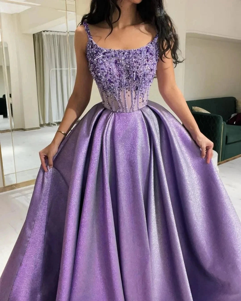 Charming Lavender Luxury Women Prom Dresses Scoop Pearls Beading A Line Long Formal Special Occasion Dress Party Evening Gown - CRAVO ROSE