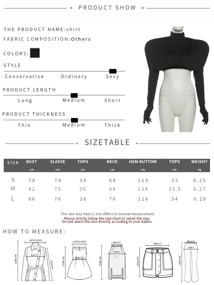 Nibber Simple Two Pieces Crop Tops Women Turtleneck Zipper Shoulder Pads Tops+o-Neck Long-Sleeve Glove t-Shirts Sexy Streetwear