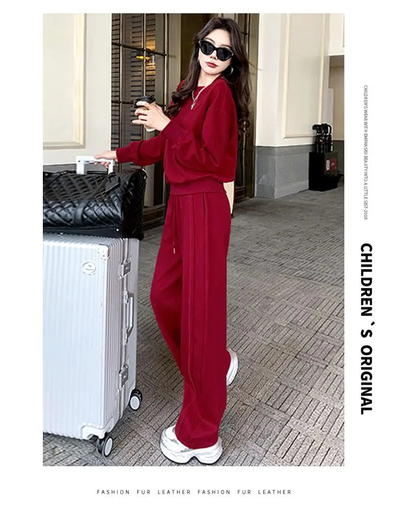 Loose Casual Fashion Sportswear Set for Women plus Size Autumn 2025 Trendy Sweatshirt Wide Leg Pants Two Piece Set