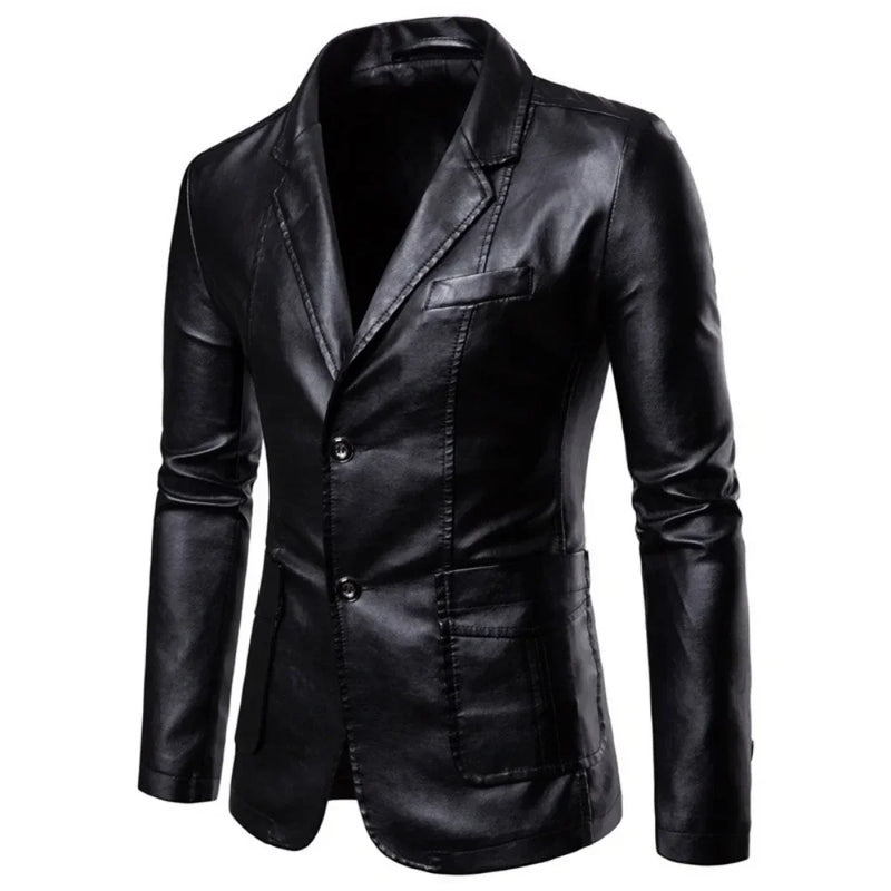 Jaqueta Lapela Vestido de Couro Casaco Terno Slim Fit Jaqueta À Prova de Vento Masculino Negócios Casual Pu Blazers