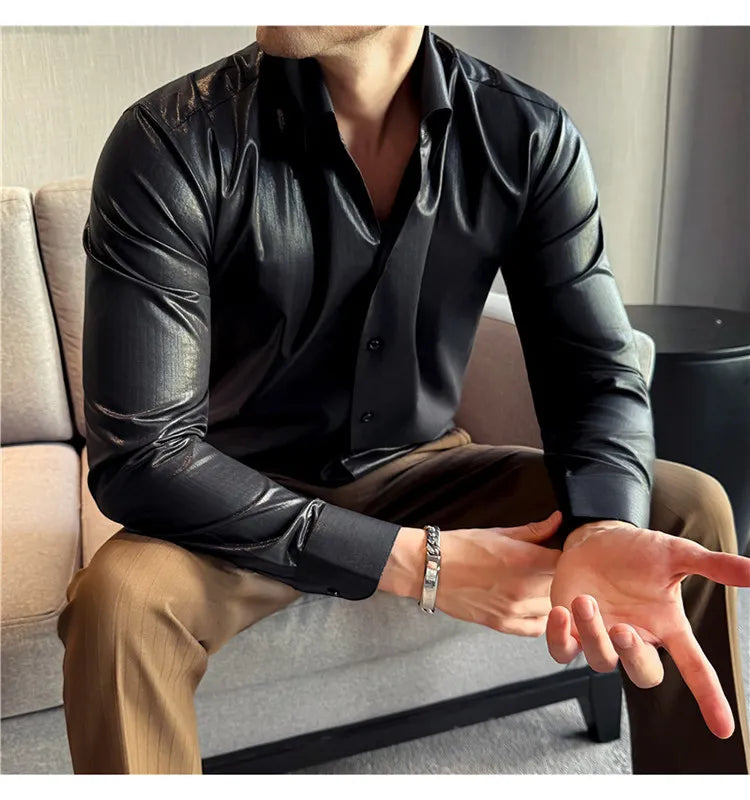 2026 Spring Fashion Big Collar Design Long Sleeved Shirt High Quality Men's Business Slim Fit Social Tuxedo Cotton Shirts